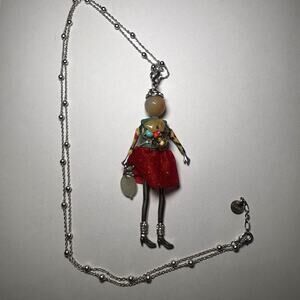 RS Paris Signed Articulated Doll Diva Pendant Necklace Jewelry Stone